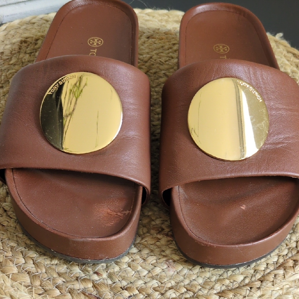 Tory Burch Brown Sandals with Gold Accents